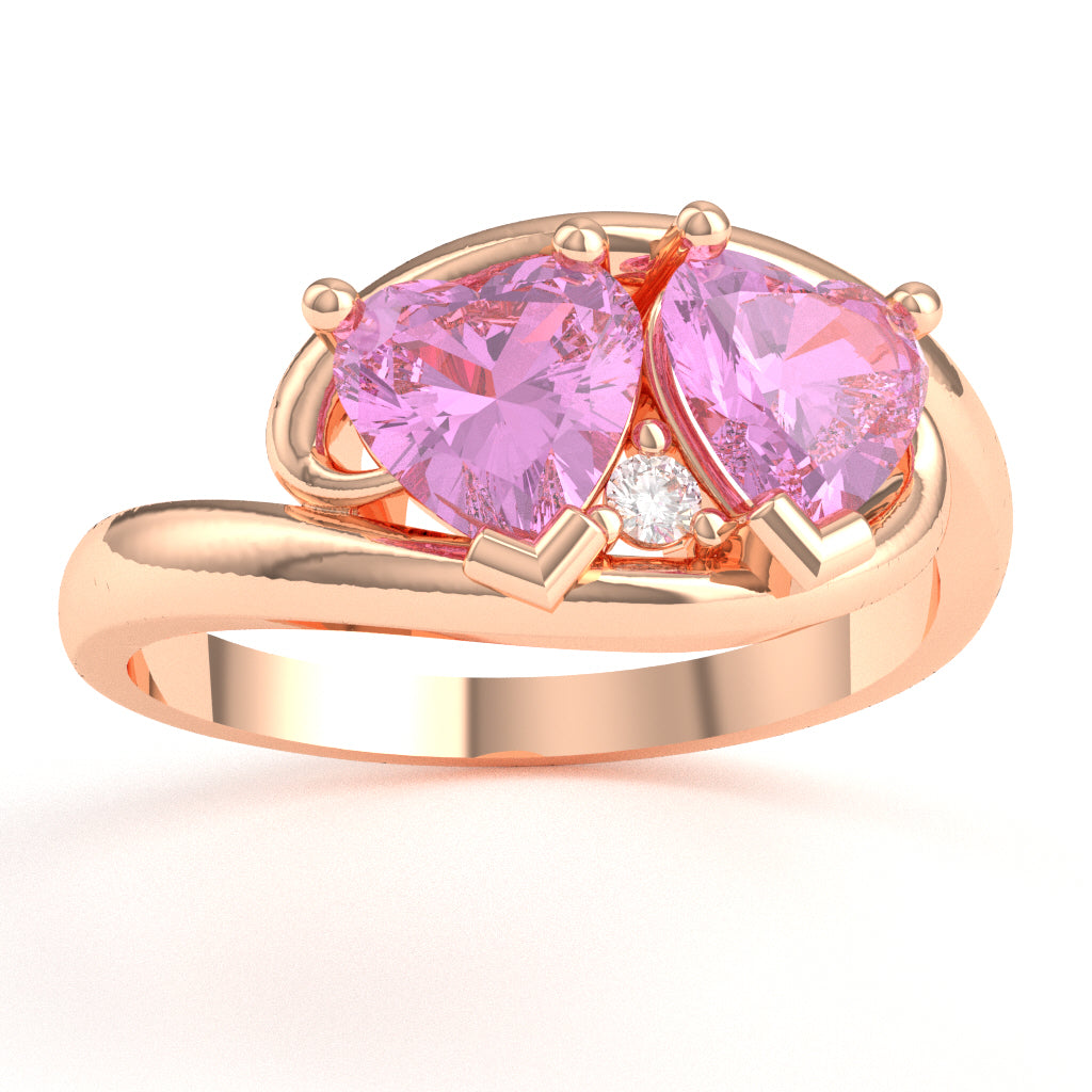 2 Hearts In Love Lab-Created Pink Sapphire Diamond Promise Ring In 14k Rose Gold