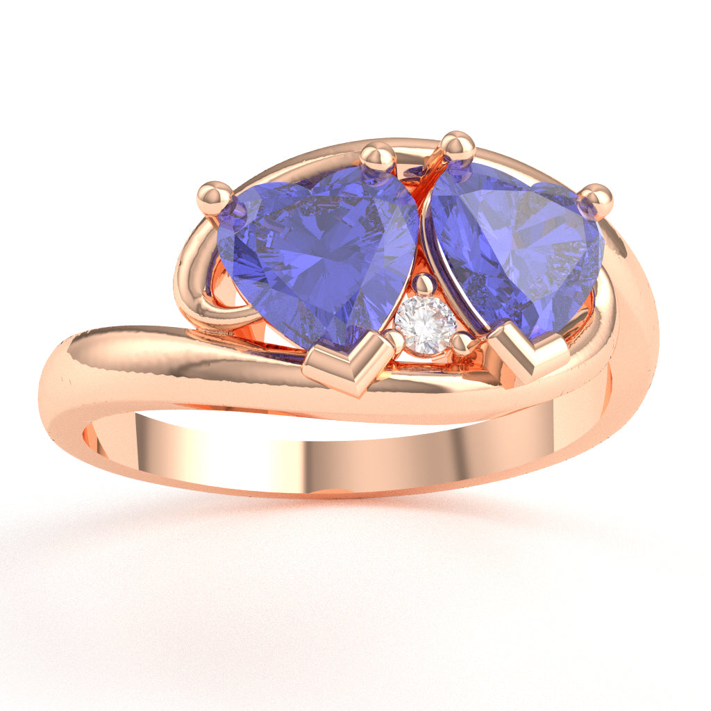 2 Hearts In Love Tanzanite Diamond Promise Ring In 14k Rose Gold