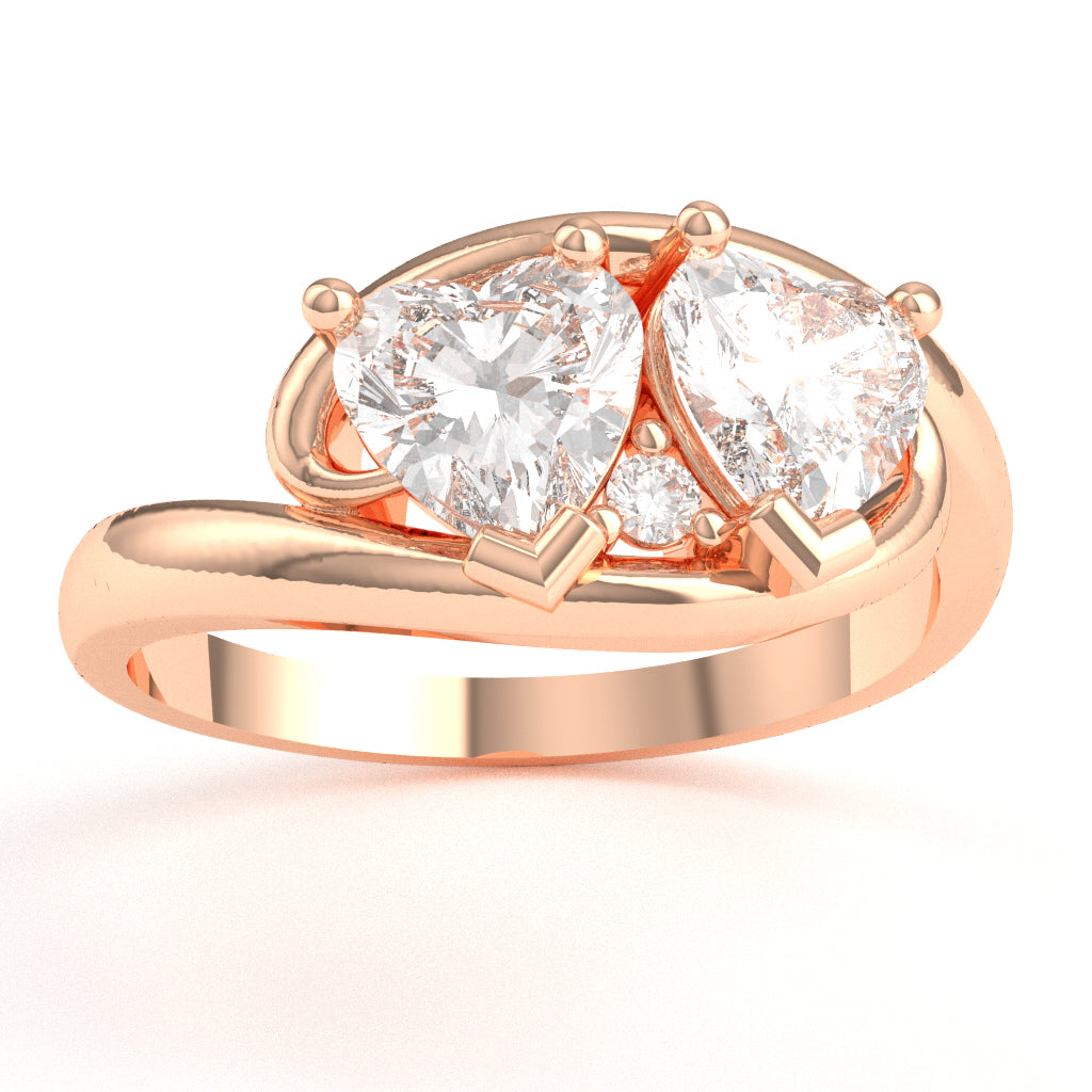 2 Hearts In Love White Topaz Diamond Promise Ring In 14k Rose Gold