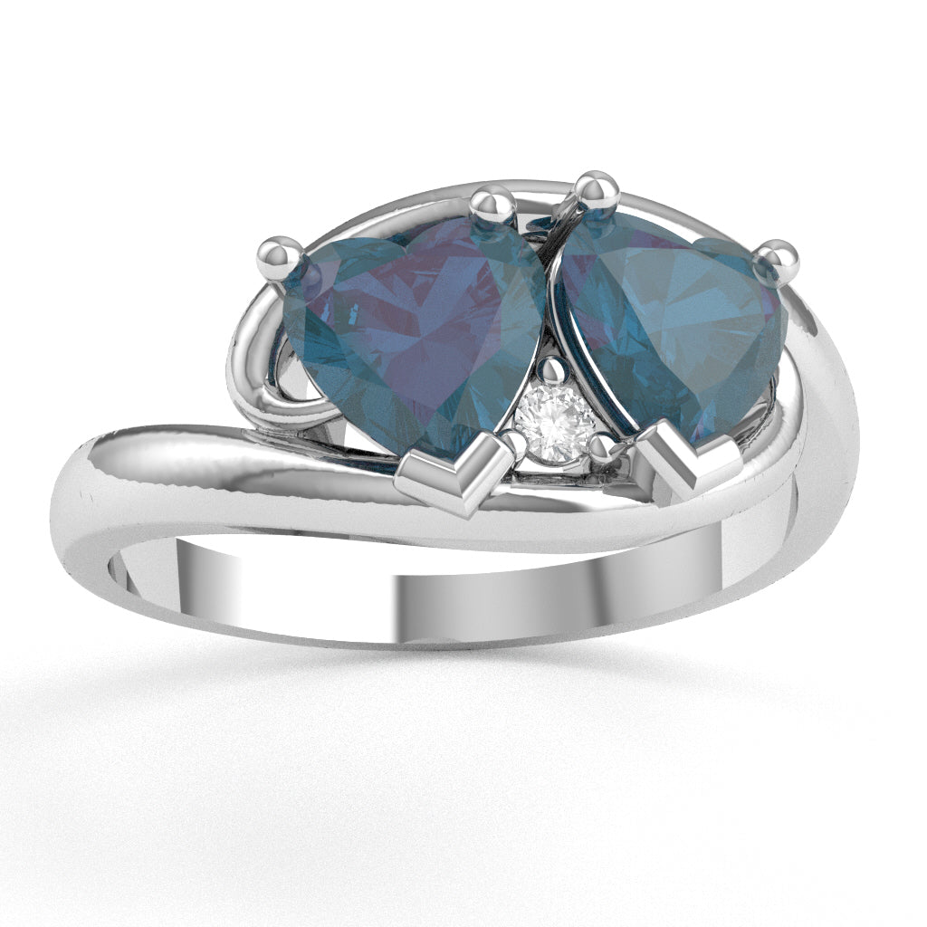 2 Hearts In Love Lab-Created Alexandrite Diamond Promise Ring In 14k White Gold