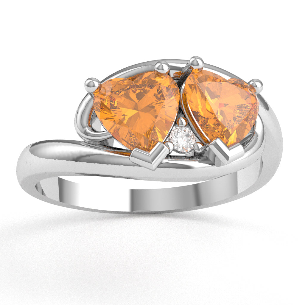 2 Hearts In Love Citrine Diamond Promise Ring In 14k White Gold