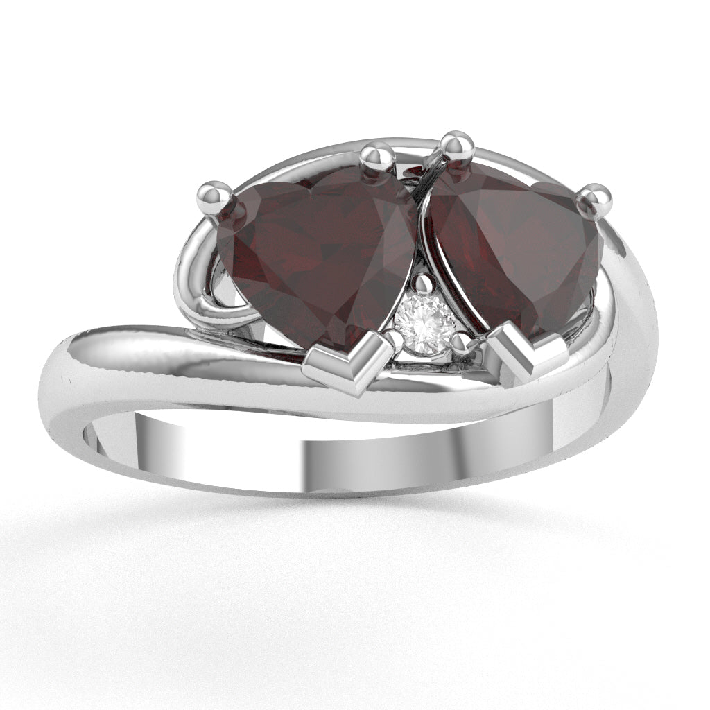 2 Hearts In Love Garnet Diamond Promise Ring In 14k White Gold