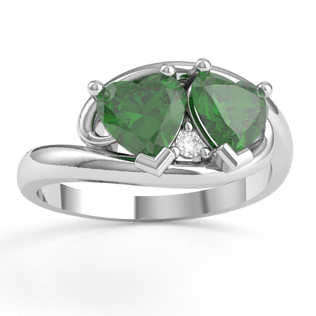 2 Hearts In Love Lab-Created Emerald Diamond Promise Ring In 14k White Gold