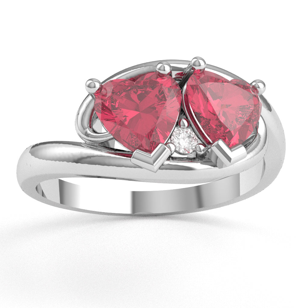 2 Hearts In Love Pink Tourmaline Diamond Promise Ring In 14k White Gold