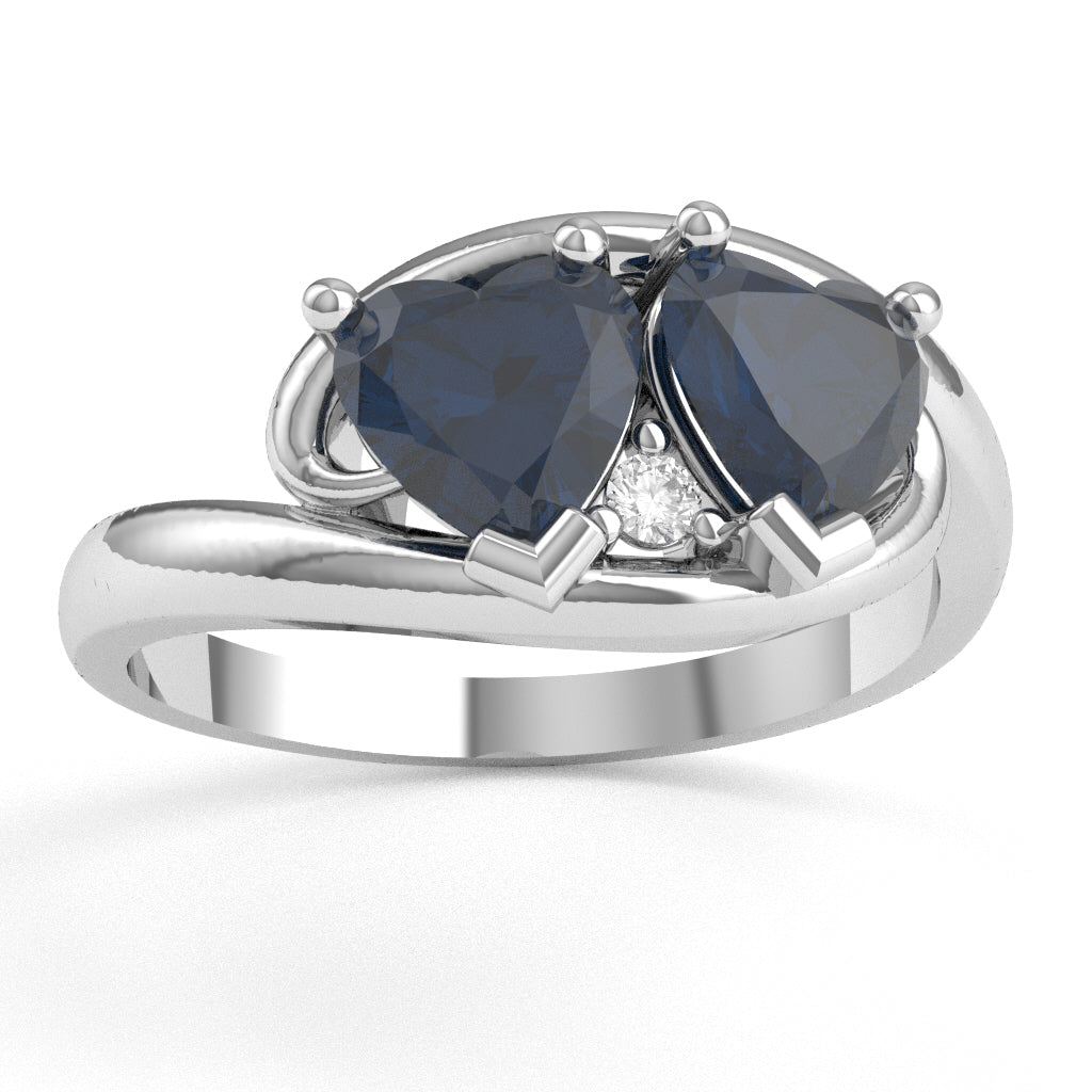 2 Hearts In Love Sapphire Diamond Promise Ring In 14k White Gold