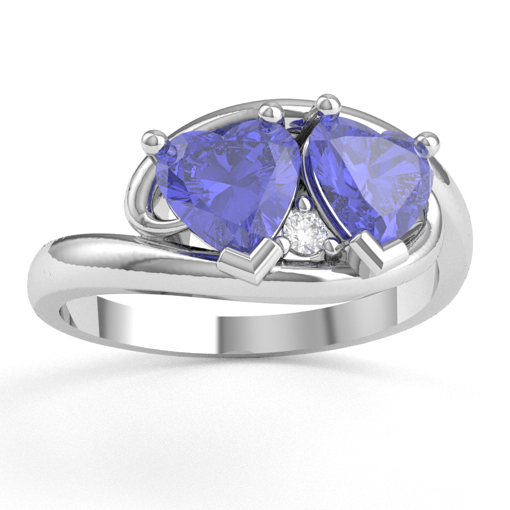 2 Hearts In Love Tanzanite Diamond Promise Ring In 14k White Gold