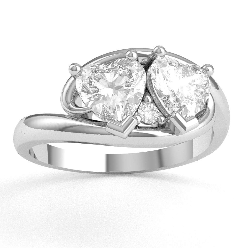 2 Hearts In Love White Topaz Diamond Promise Ring In 14k White Gold