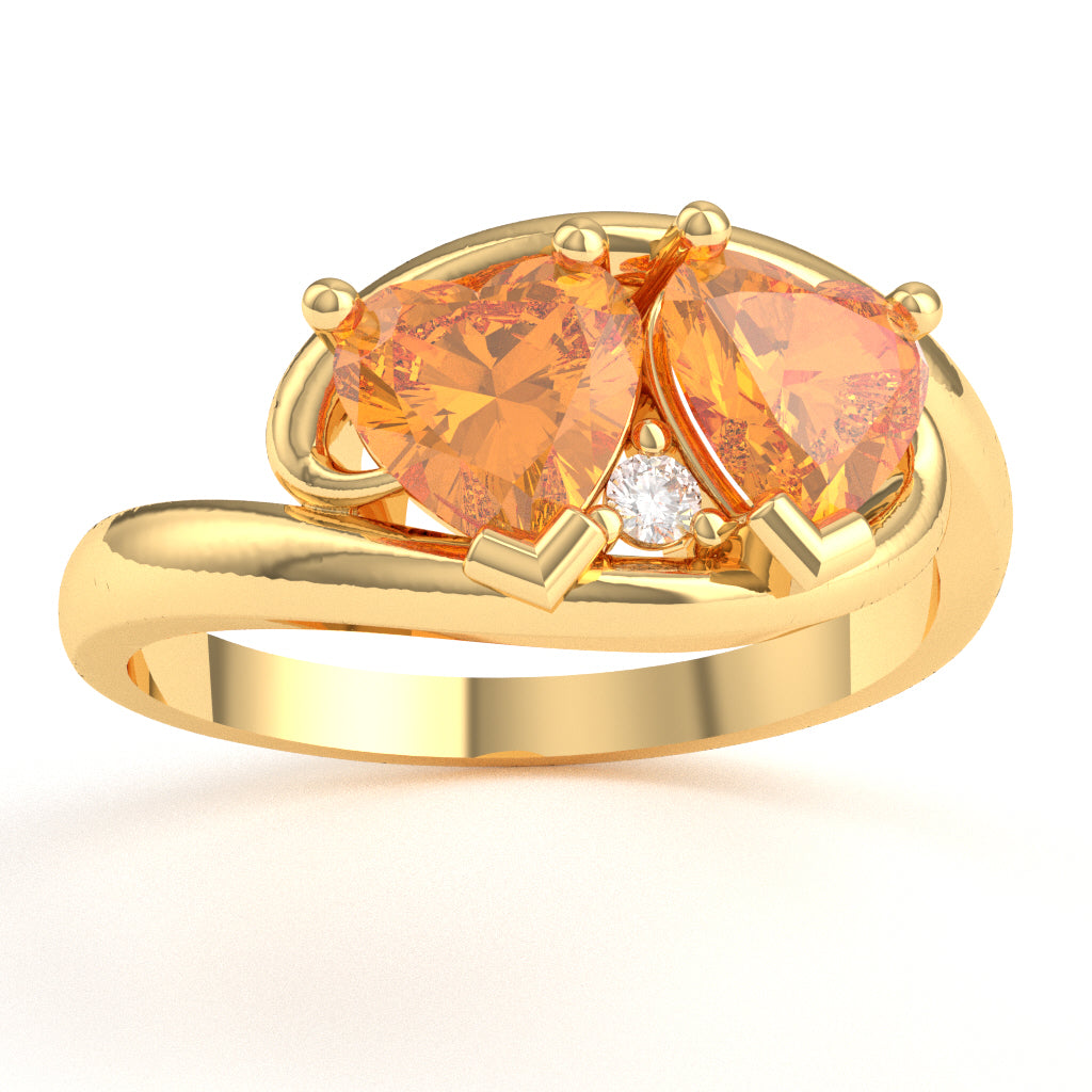 2 Hearts In Love Citrine Diamond Promise Ring In 14k Yellow Gold
