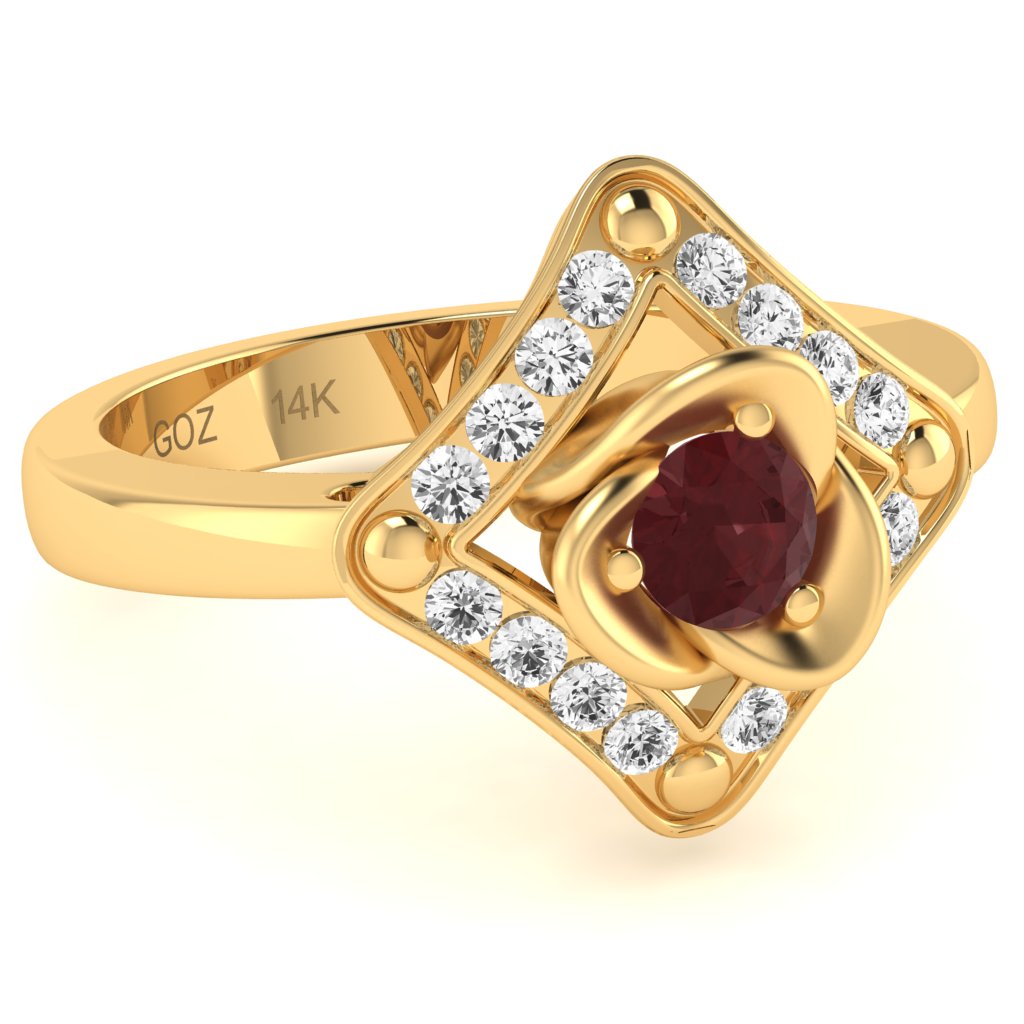 Rose Love Ruby Diamond Ring In 14k Yellow Gold