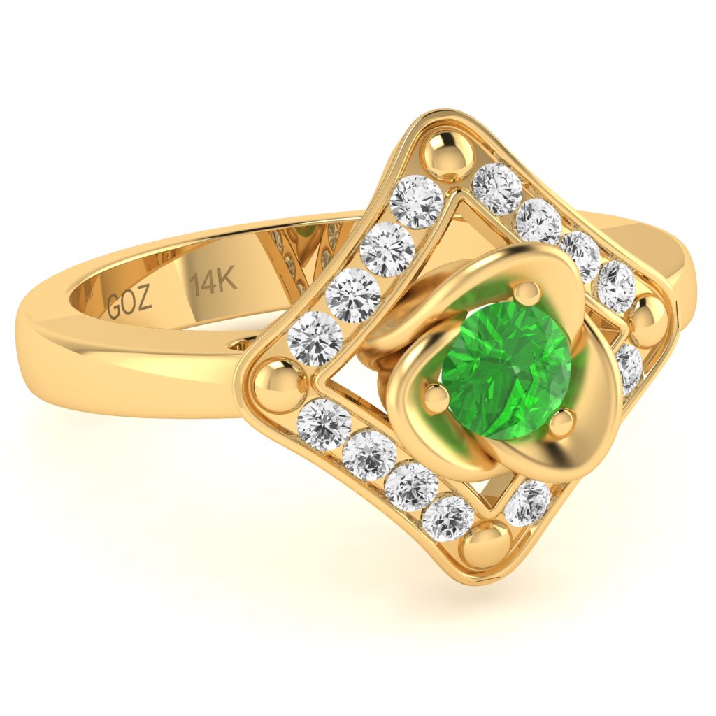 Rose Love Peridot Diamond Ring In 14k Yellow Gold