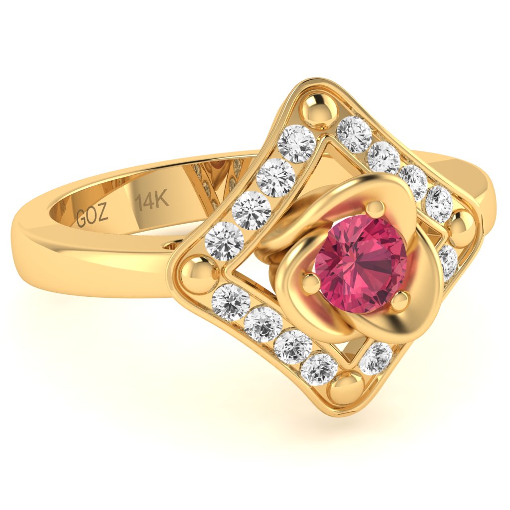 Rose Love Pink Tourmaline Diamond Ring In 14k Yellow Gold