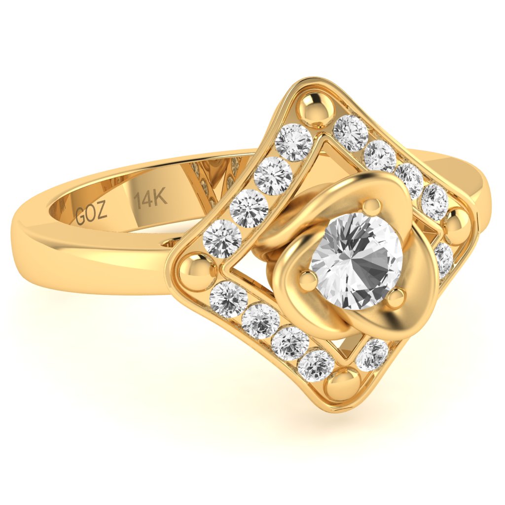 Rose Love White Topaz Diamond Ring In 14k Yellow Gold