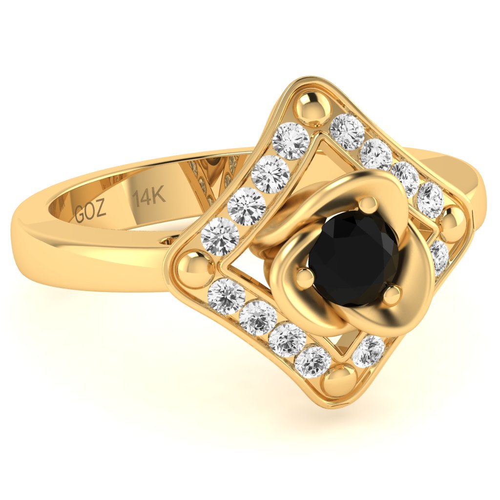 Rose Love Black Onyx Diamond Ring In 14k Yellow Gold