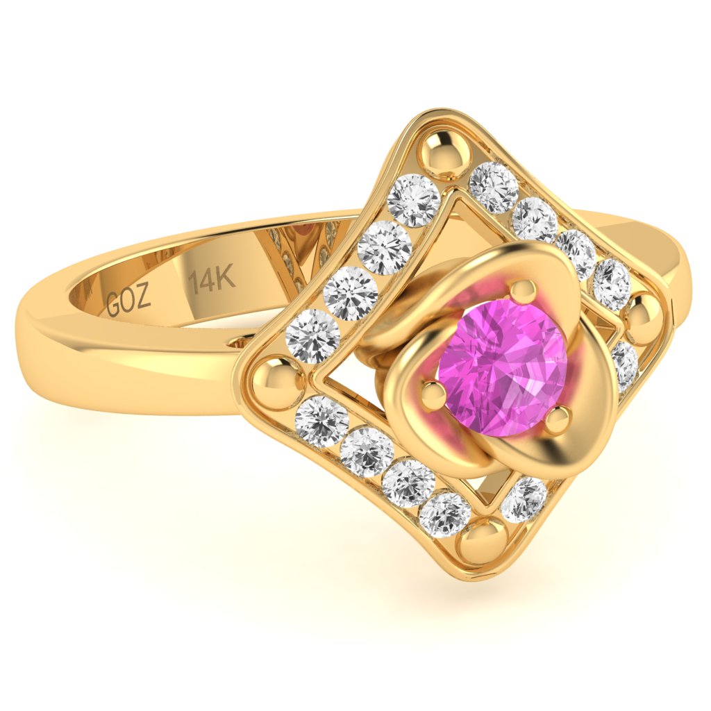 Rose Love Lab-Created Pink Sapphire Diamond Ring In 14k Yellow Gold