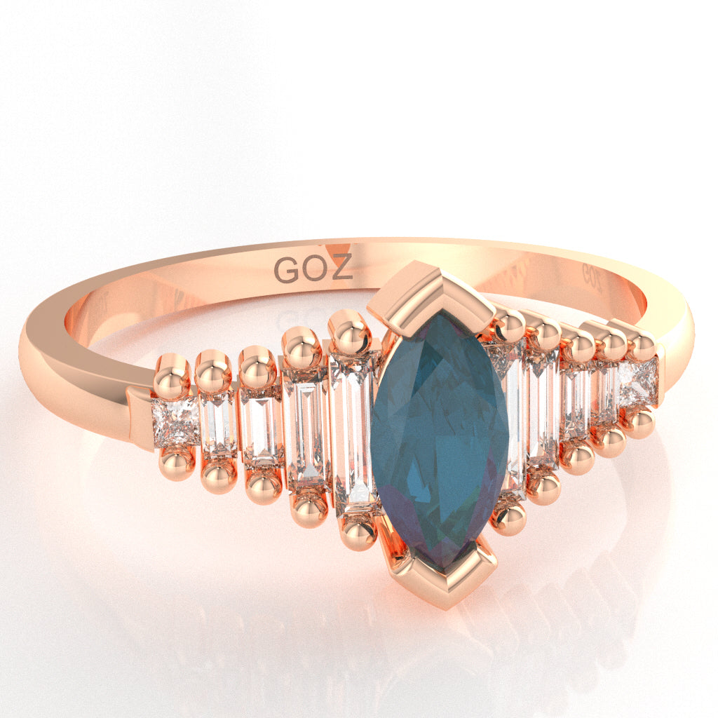 Lab-Created Alexandrite Lab-Grown Diamond Dainty Engagement Ring In 14k Rose Gold