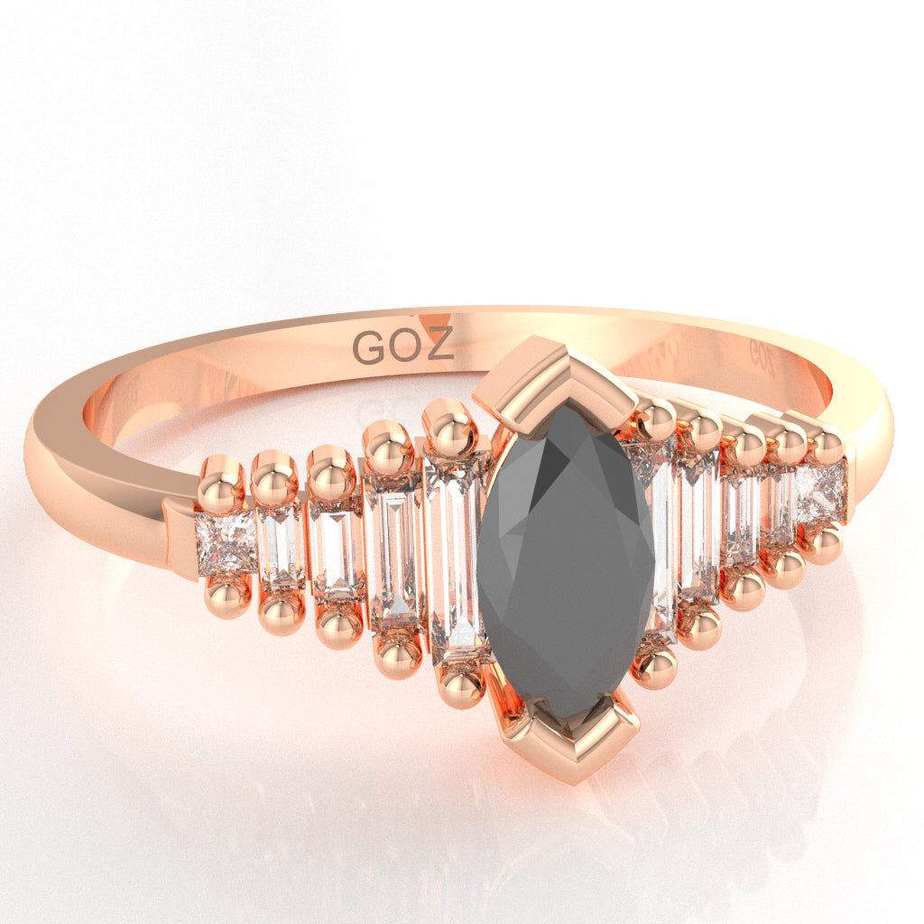 Black Onyx Lab-Grown Diamond Dainty Engagement Ring In 10k Rose Gold