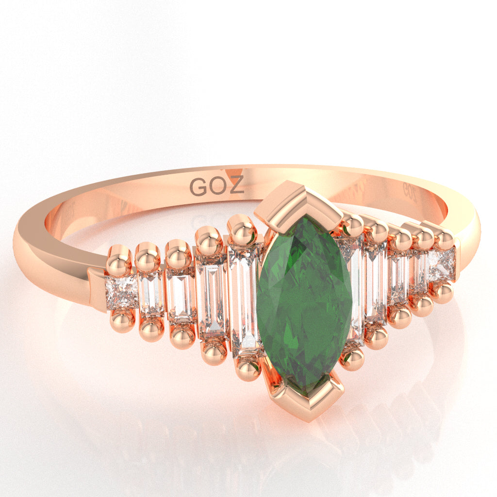 Lab-Created Emerald Lab-Grown Diamond Dainty Engagement Ring In 14k Rose Gold