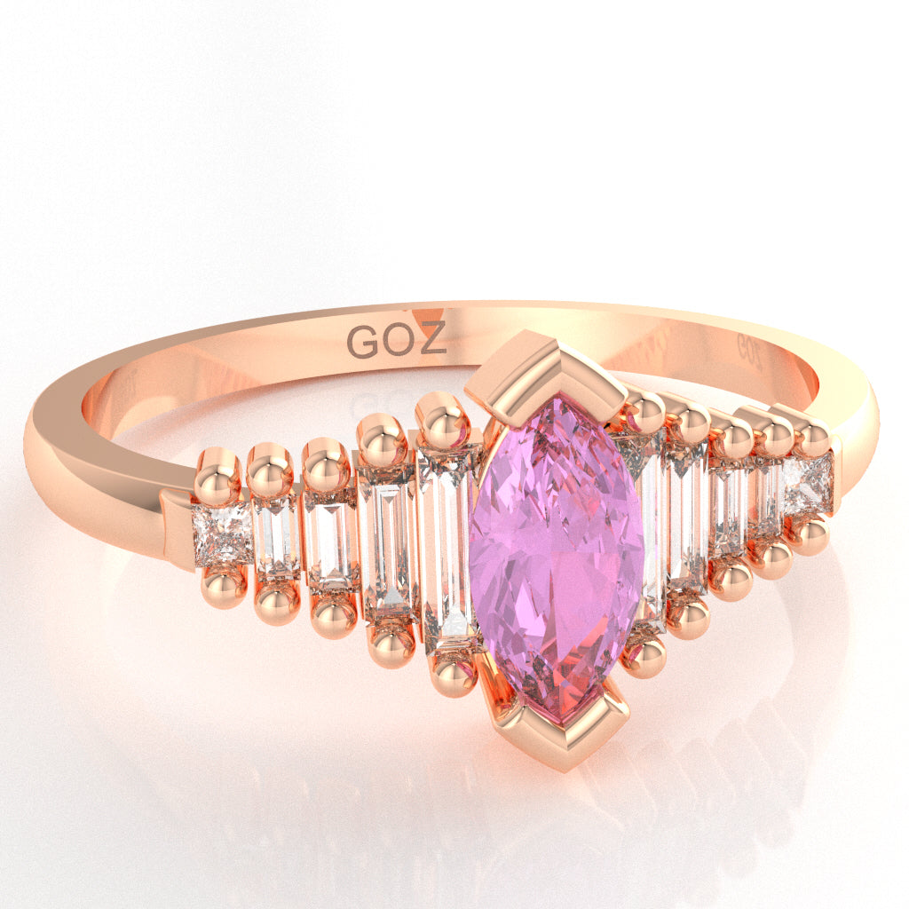 Lab-Created Pink Sapphire Lab-Grown Diamond Dainty Engagement Ring In 14k Rose Gold