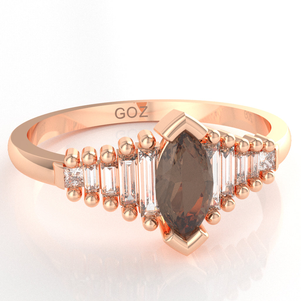 Smoky Quartz Lab-Grown Diamond Dainty Engagement Ring In 14k Rose Gold