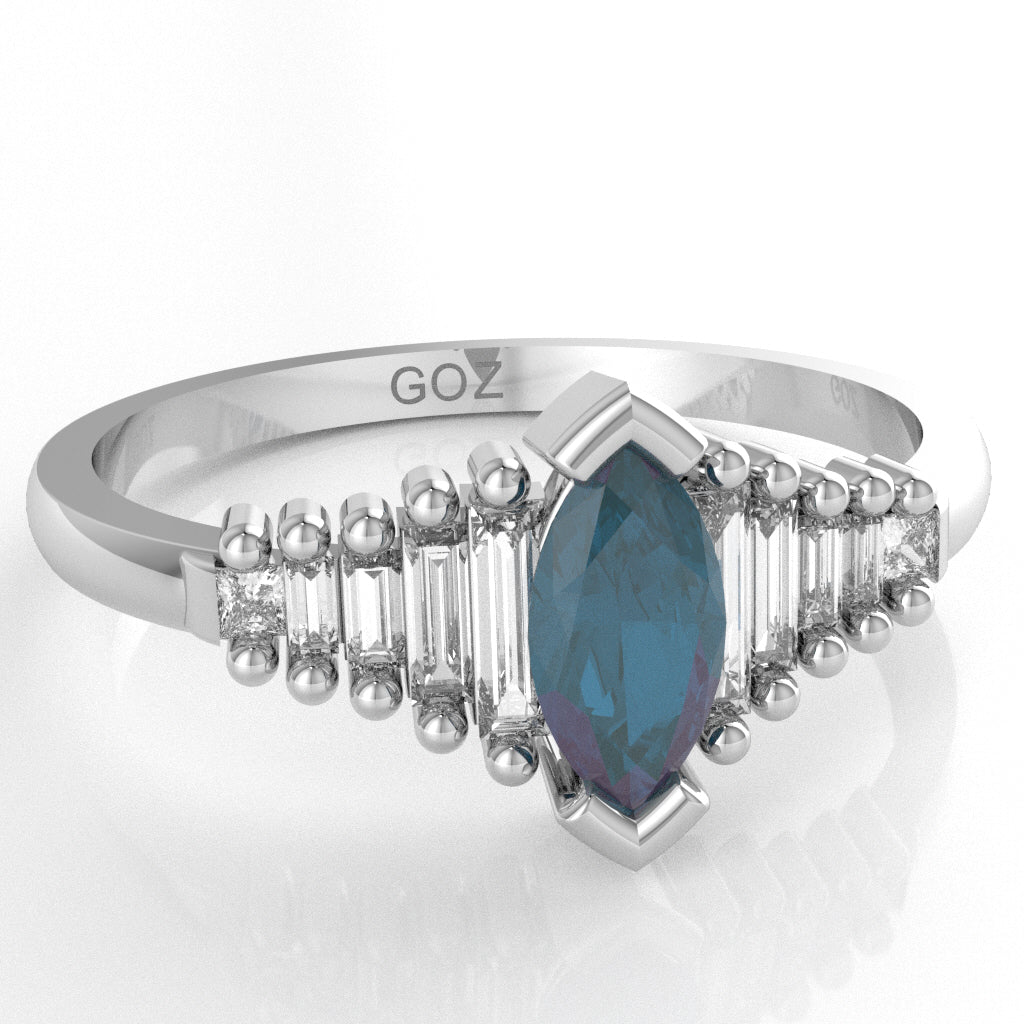 Lab-Created Alexandrite Lab-Grown Diamond Dainty Engagement Ring In 14k White Gold