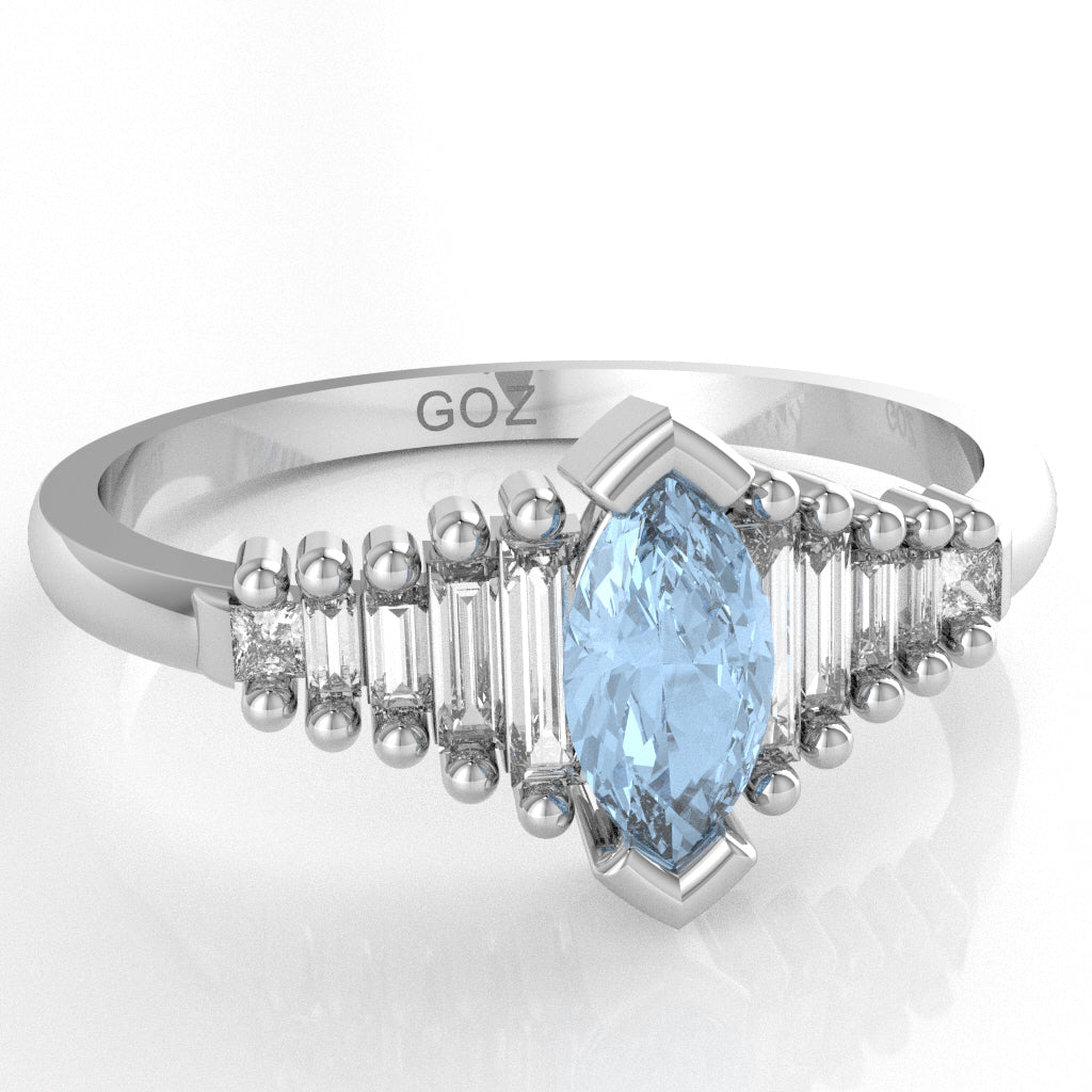 Aquamarine Lab-Grown Diamond Dainty Engagement Ring In 10k White Gold