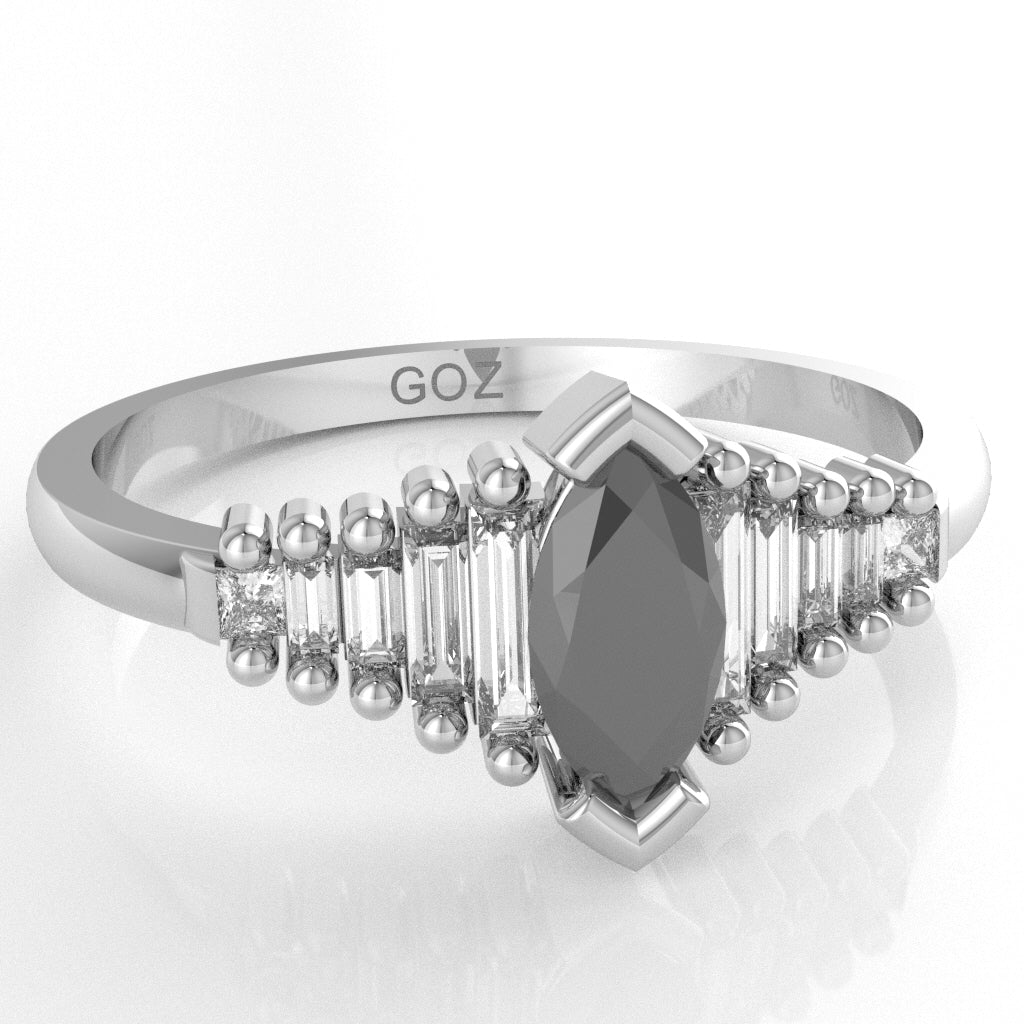 Black Onyx Lab-Grown Diamond Dainty Engagement Ring In 10k White Gold