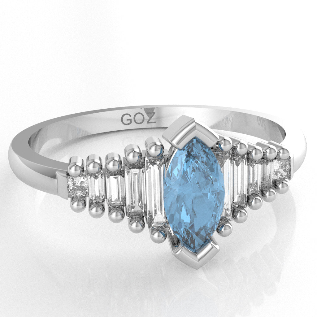 Blue Topaz Lab-Grown Diamond Dainty Engagement Ring In 10k White Gold