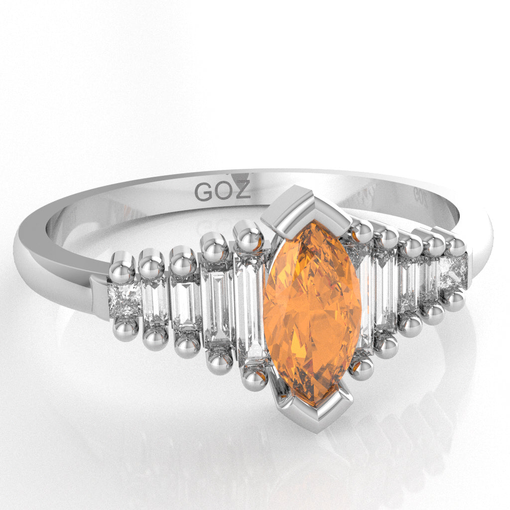 Citrine Lab-Grown Diamond Dainty Engagement Ring In 14k White Gold
