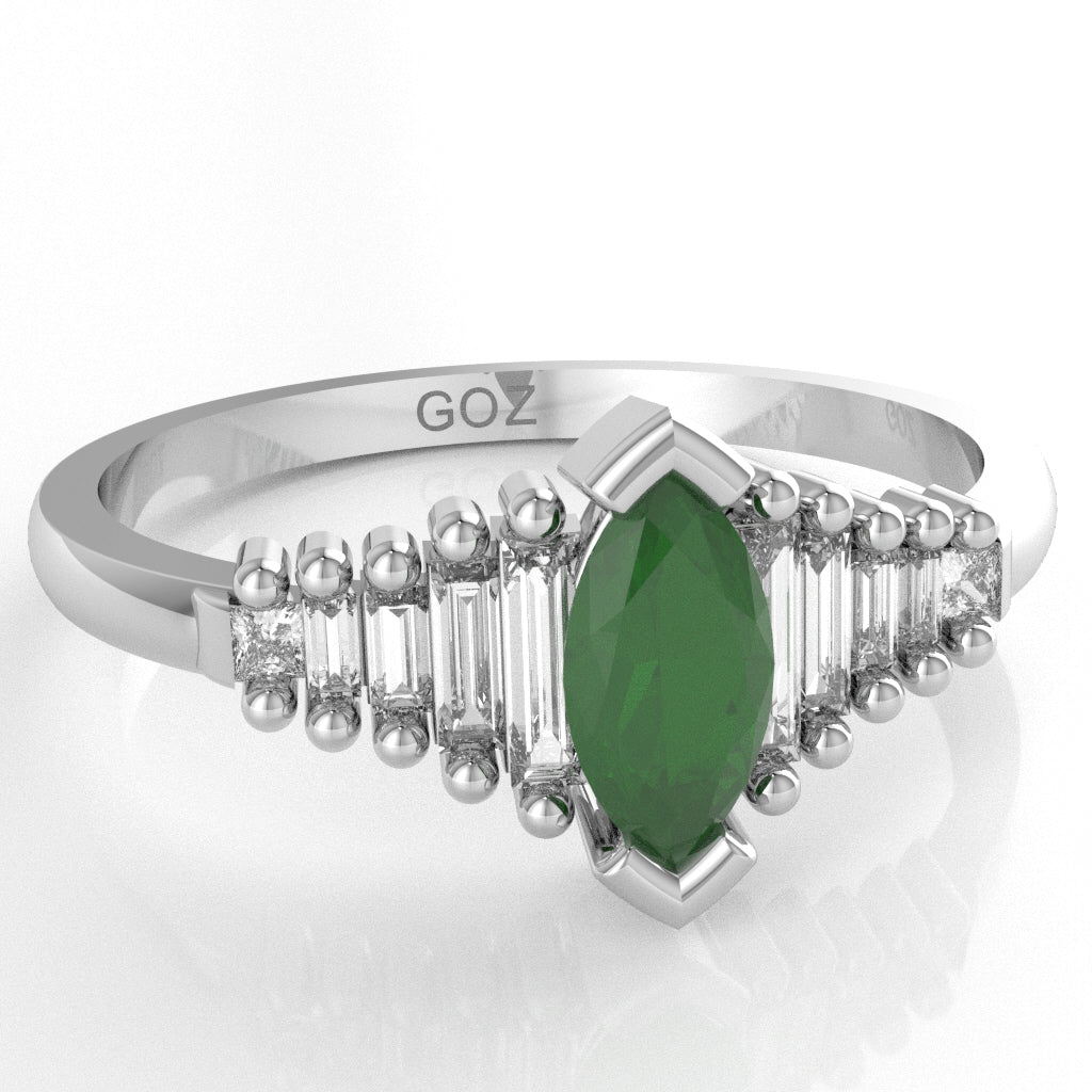 Emerald Lab-Grown Diamond Dainty Engagement Ring In 10k White Gold