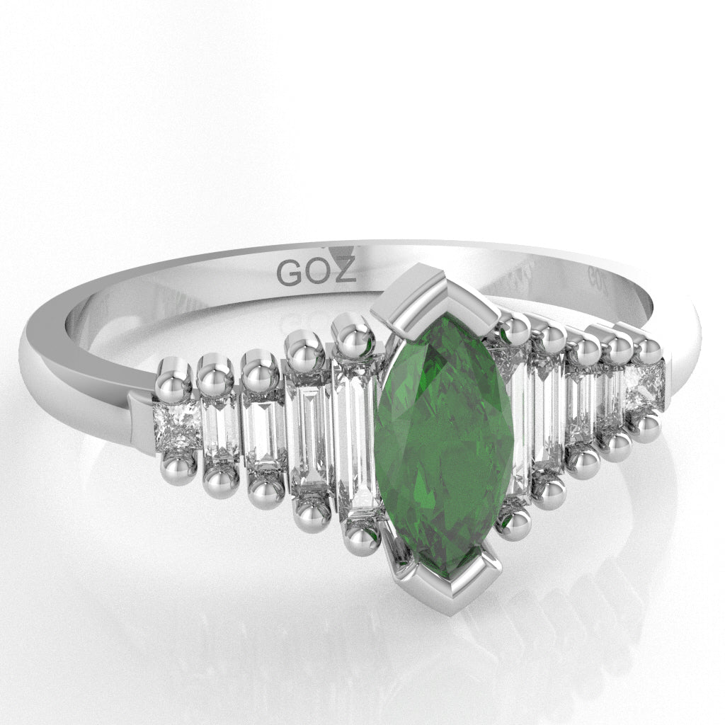 Lab-Created Emerald Lab-Grown Diamond Dainty Engagement Ring In 14k White Gold