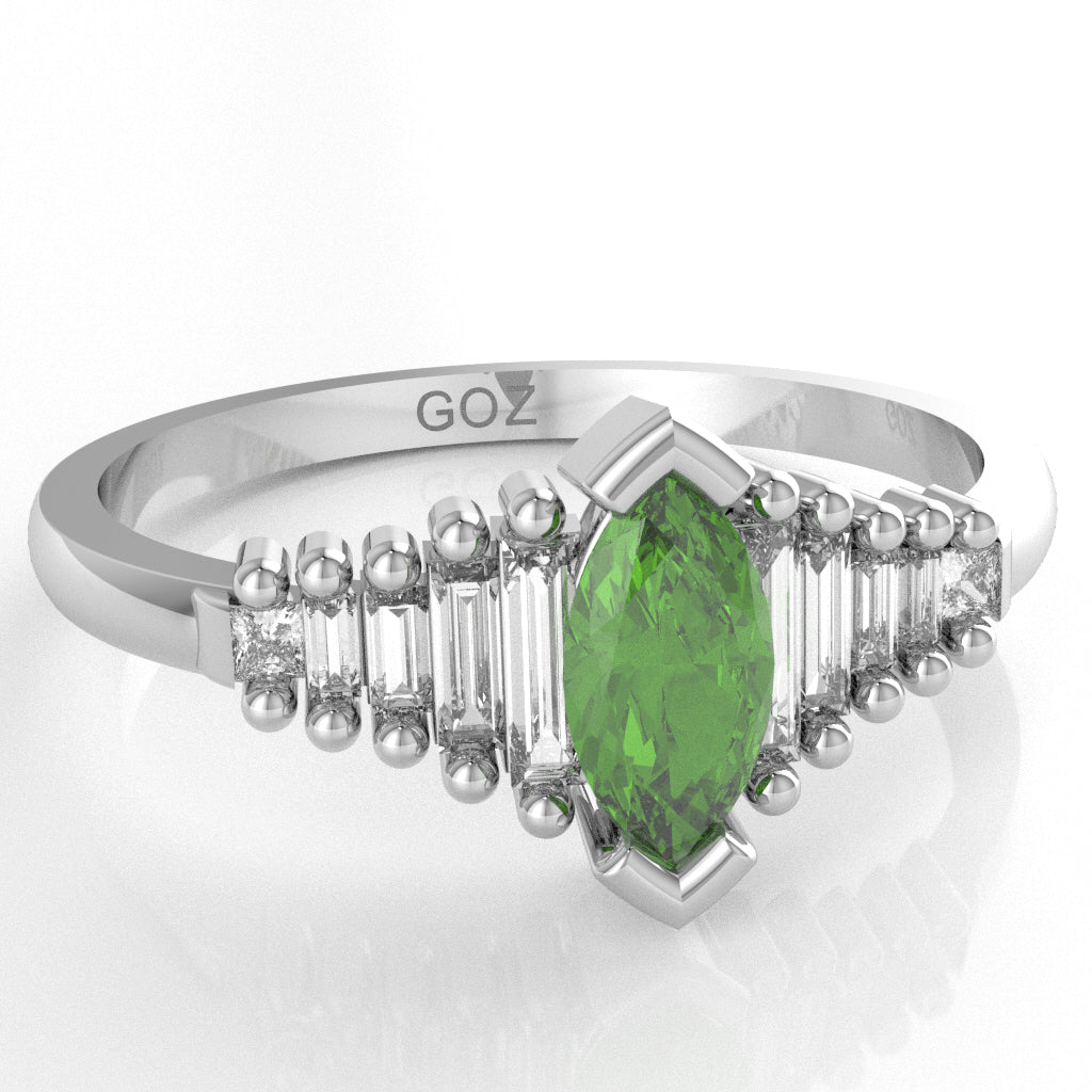 Peridot Lab-Grown Diamond Dainty Engagement Ring In 10k White Gold