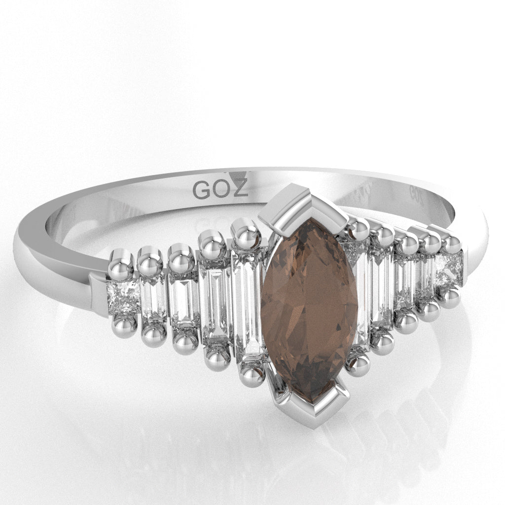 Smoky Quartz Lab-Grown Diamond Dainty Engagement Ring In 14k White Gold