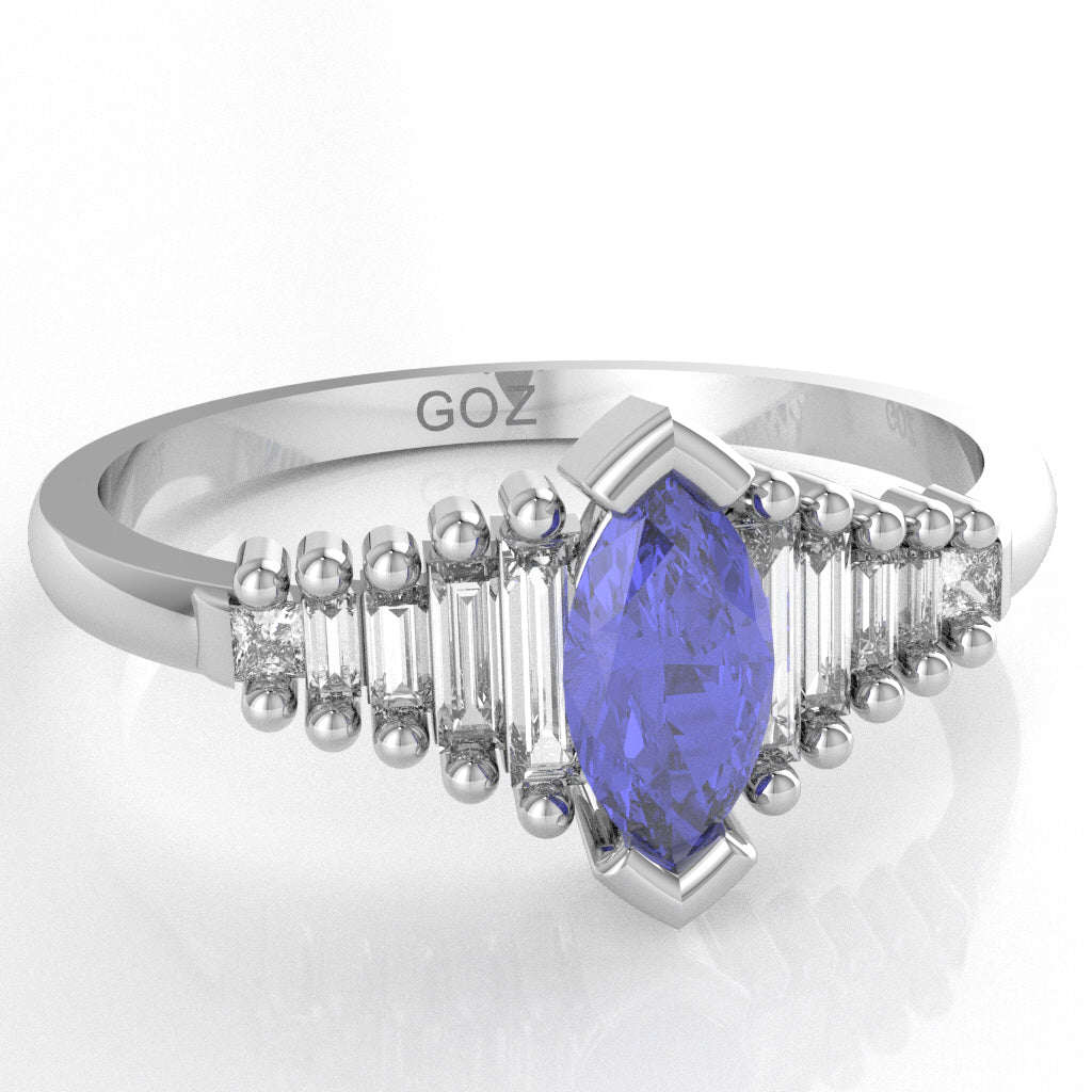 Tanzanite Lab-Grown Diamond Dainty Engagement Ring In 14k White Gold