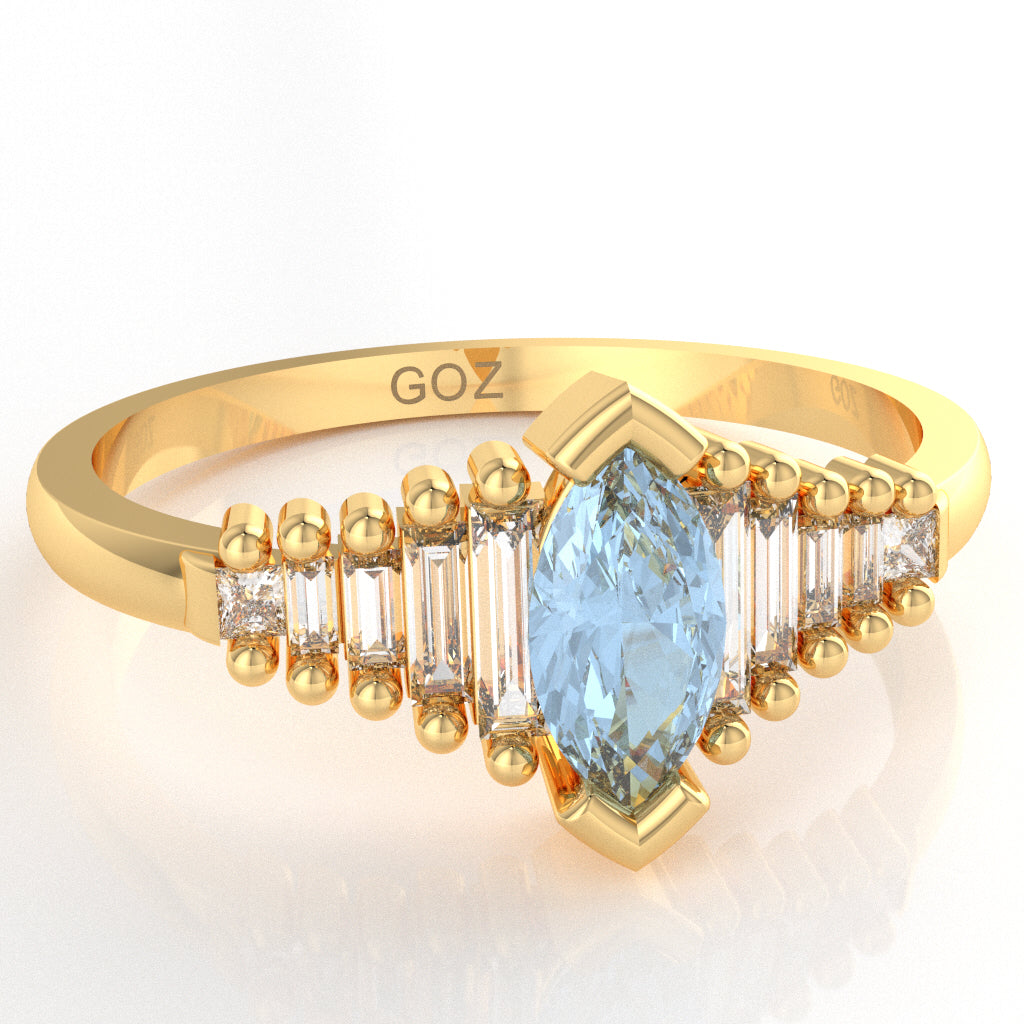 Aquamarine Lab-Grown Diamond Dainty Engagement Ring In 14k Yellow Gold