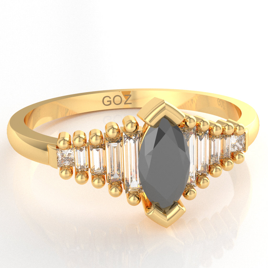 Black Onyx Lab-Grown Diamond Dainty Engagement Ring In 10k Yellow Gold