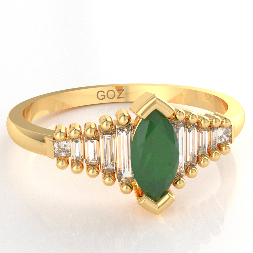 Emerald Lab-Grown Diamond Dainty Engagement Ring In 14k Yellow Gold