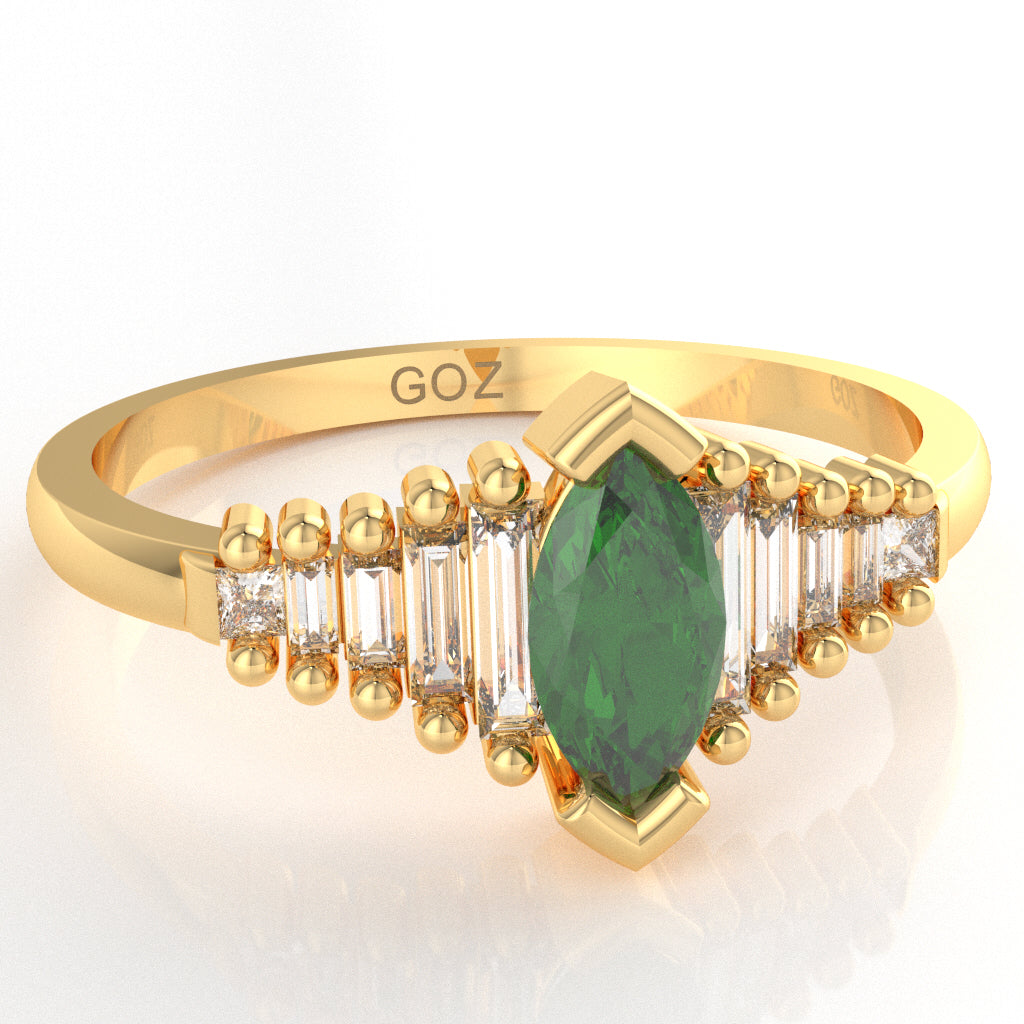 Lab-Created Emerald Lab-Grown Diamond Dainty Engagement Ring In 10k Yellow Gold