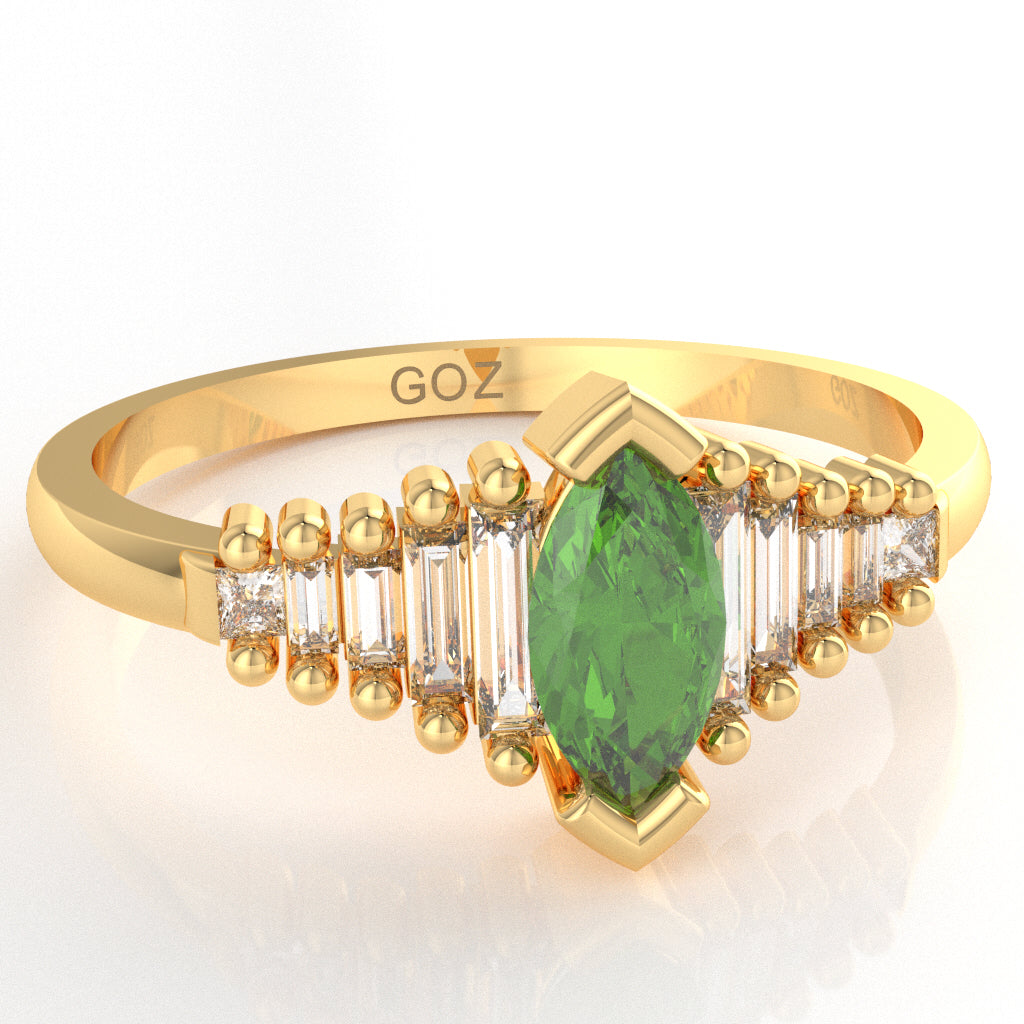 Peridot Lab-Grown Diamond Dainty Engagement Ring In 14k Yellow Gold