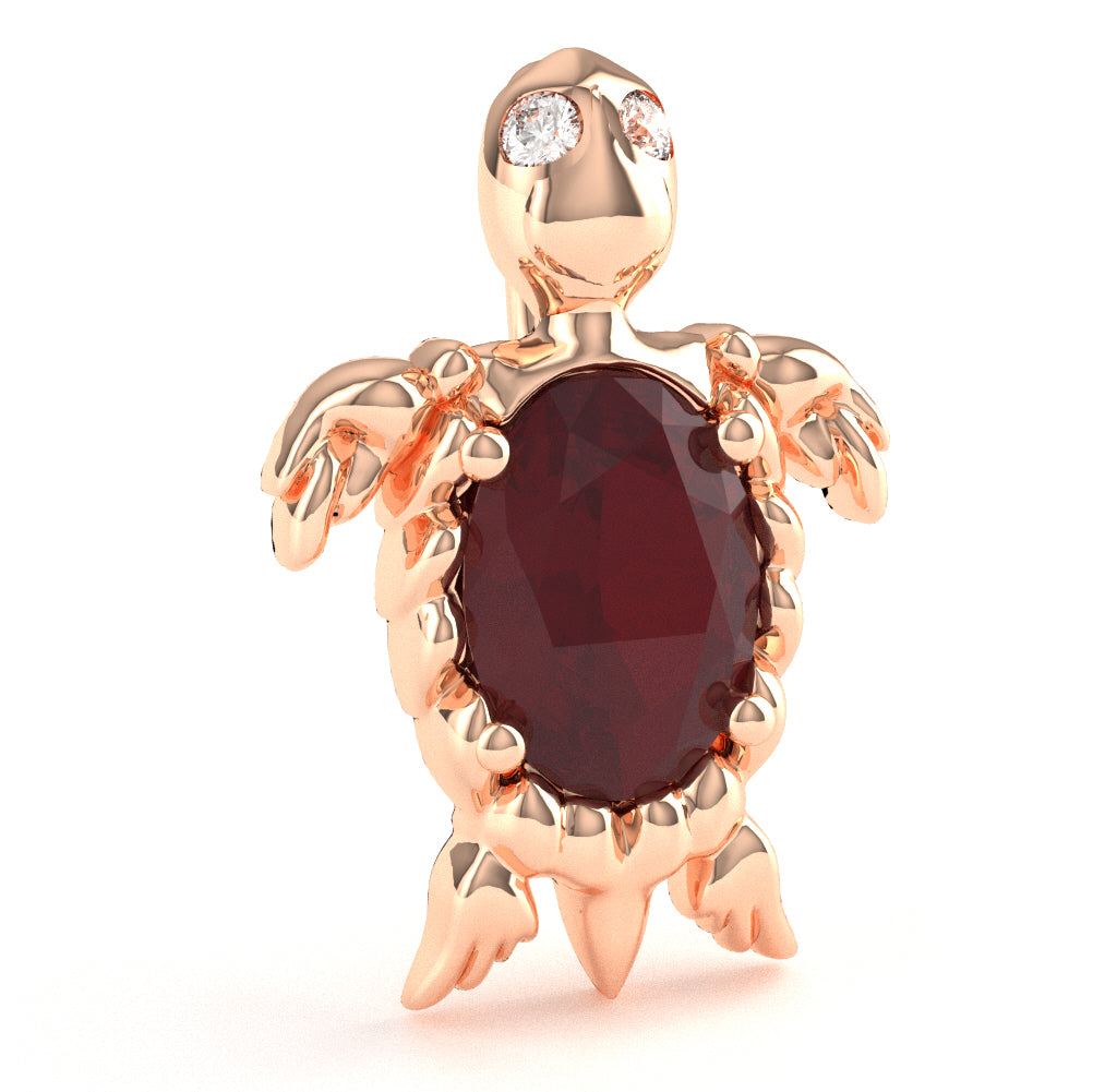 Ruby Diamond Sea Turtle Pendant In 10k Rose Gold