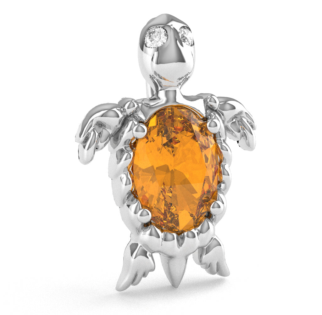 Citrine Diamond Sea Turtle Pendant In 14k White Gold