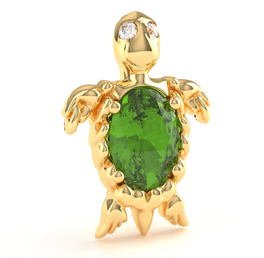 Peridot Diamond Sea Turtle Pendant In 14k Yellow Gold