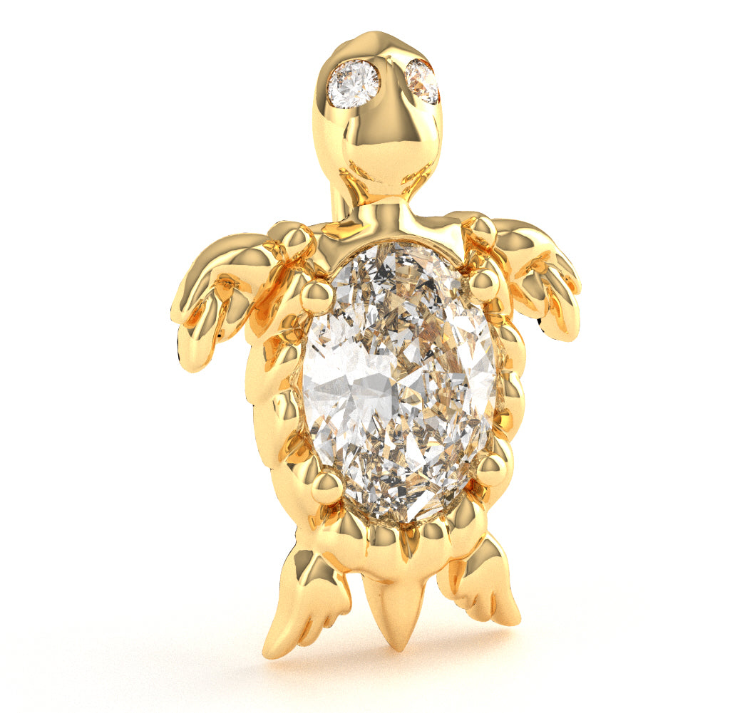 White Topaz Diamond Sea Turtle Pendant In 10k Yellow Gold