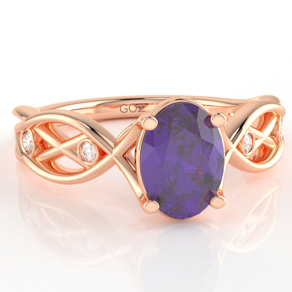Amethyst Diamond Celtic Knot Curles Ring In 10k Rose Gold