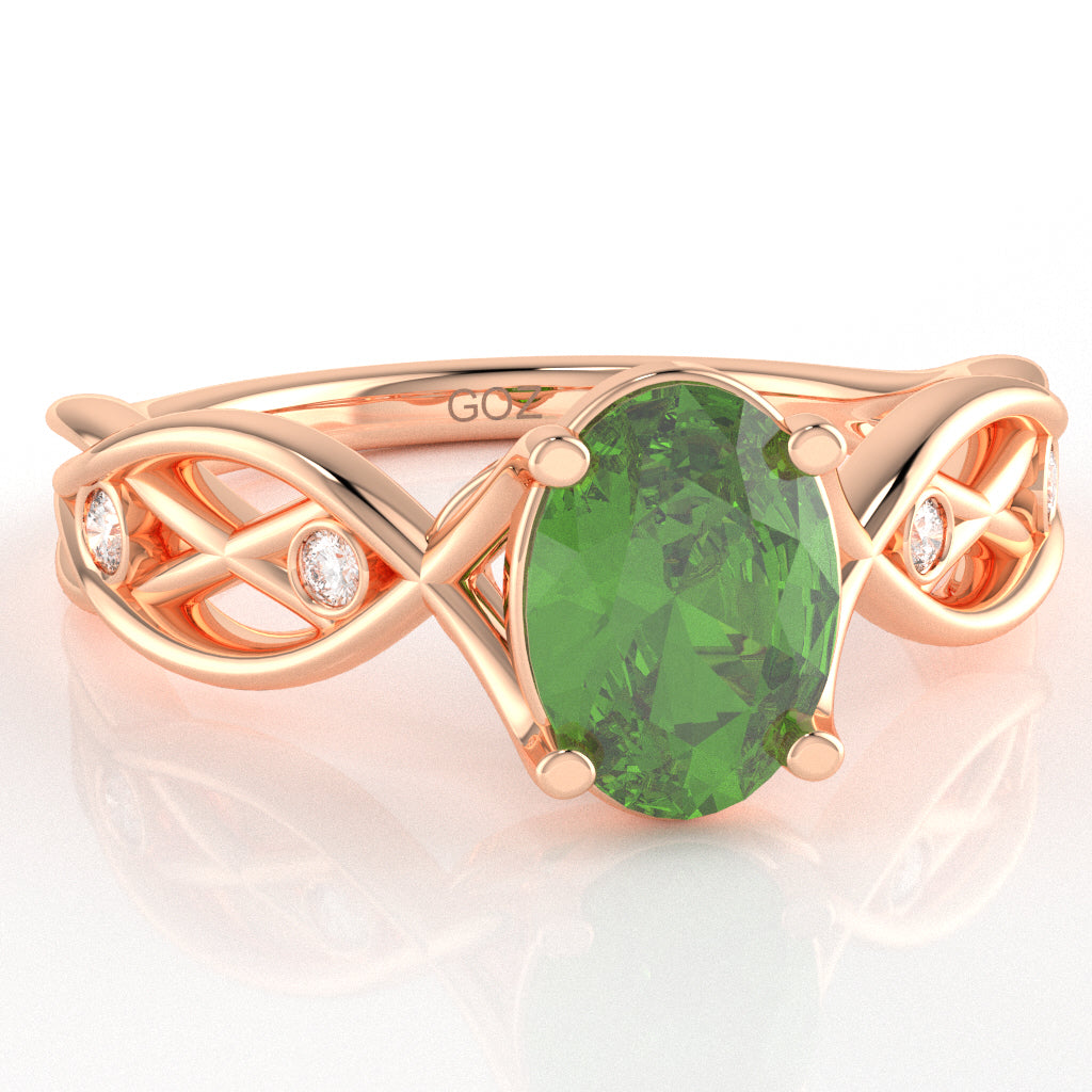 Peridot Diamond Celtic Knot Curles Ring In 14k Rose Gold