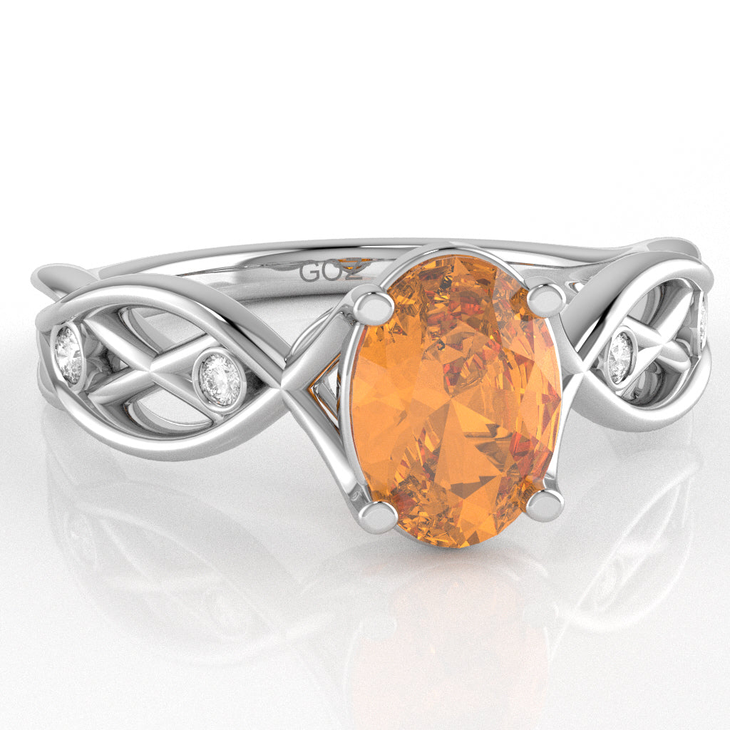 Citrine Diamond Celtic Knot Curles Ring In 10k White Gold