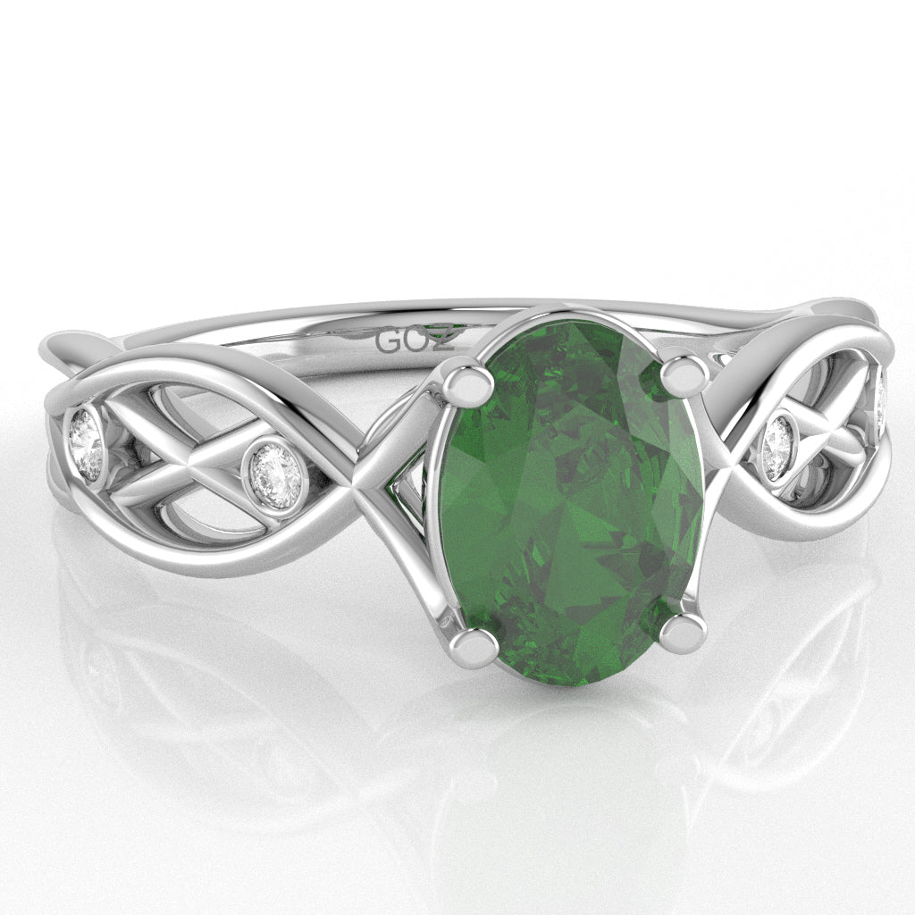 Lab-Created Emerald Diamond Celtic Knot Curles Ring In 10k White Gold