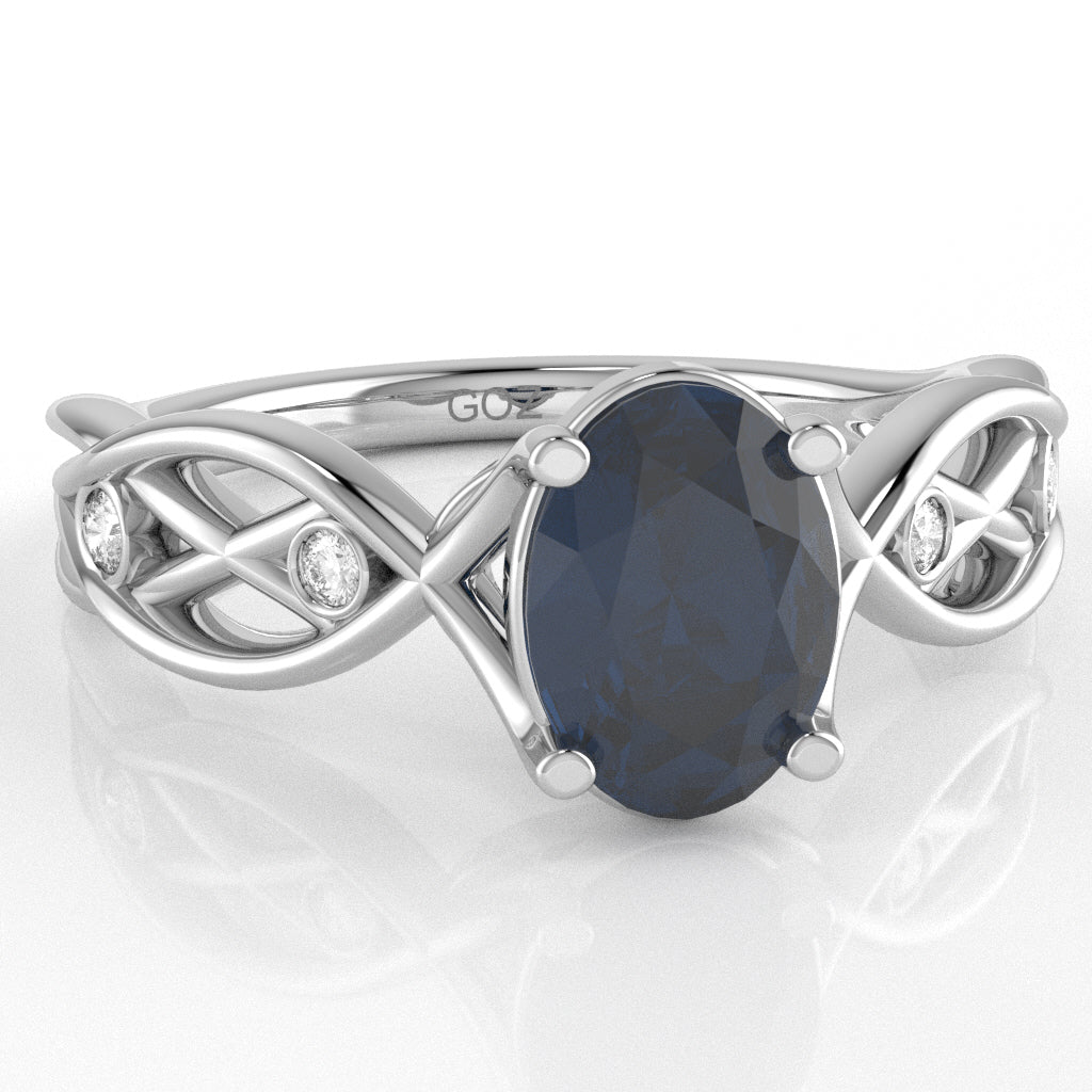 Sapphire Diamond Celtic Knot Curles Ring In 14k White Gold