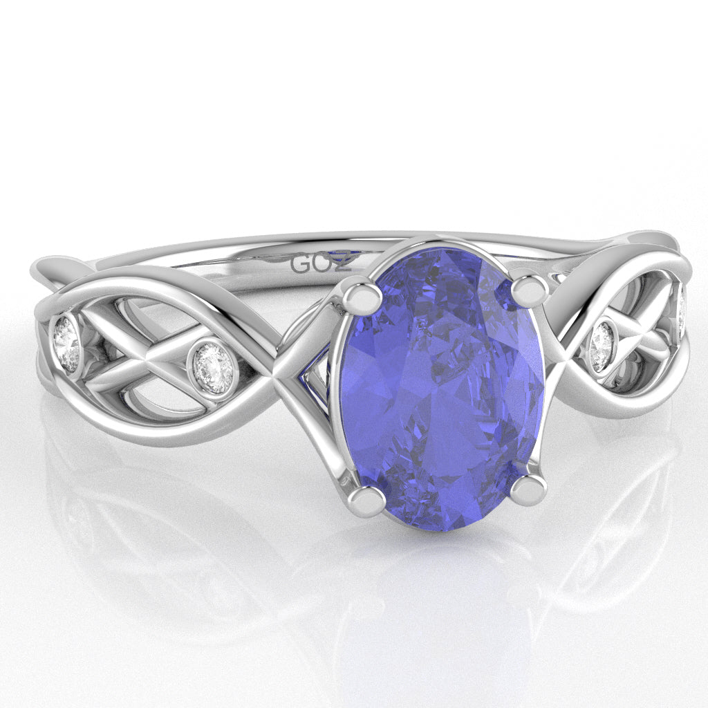 Tanzanite Diamond Celtic Knot Curles Ring In 10k White Gold