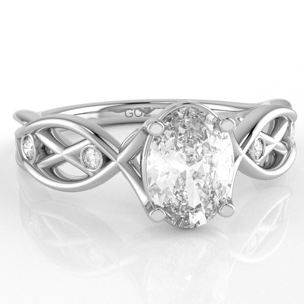 White Topaz Diamond Celtic Knot Curles Ring In 10k White Gold
