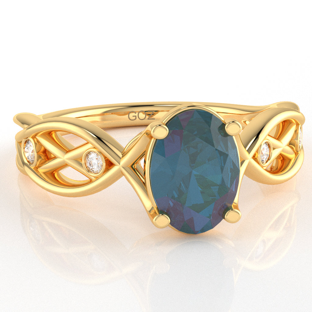 Lab-Created Alexandrite Diamond Celtic Knot Curles Ring In 14k Yellow Gold